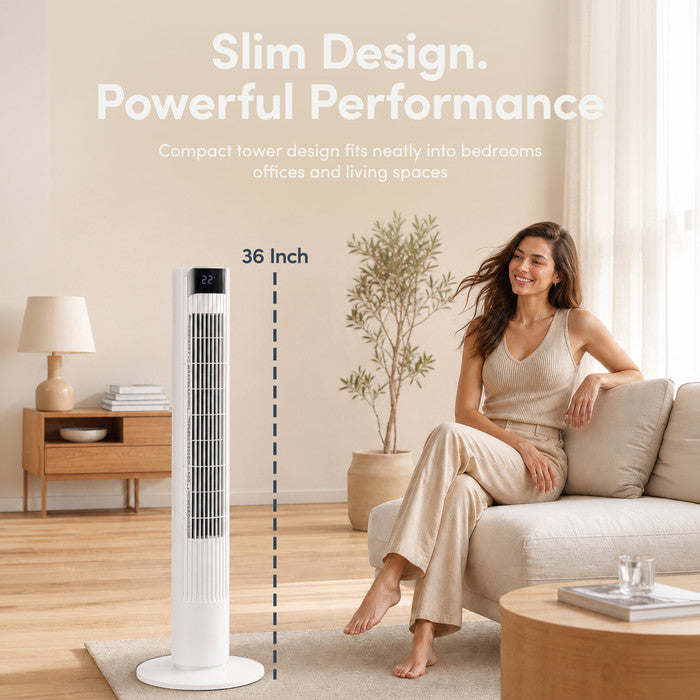Keplin White Tower Fan in Living Room – Tall Floor Fan 