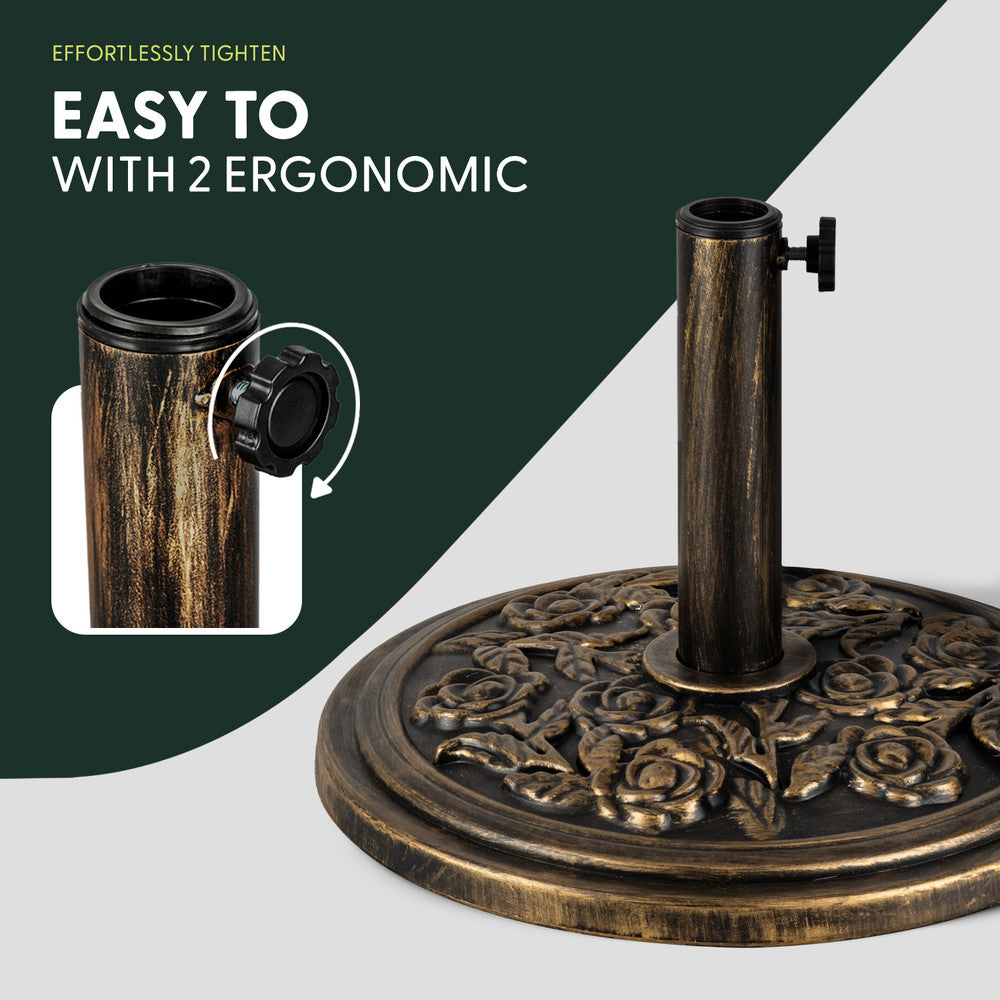 9kg Cast Iron Effect Floral Parasol Base Assembly – Easy Setup Bronze Garden Stand