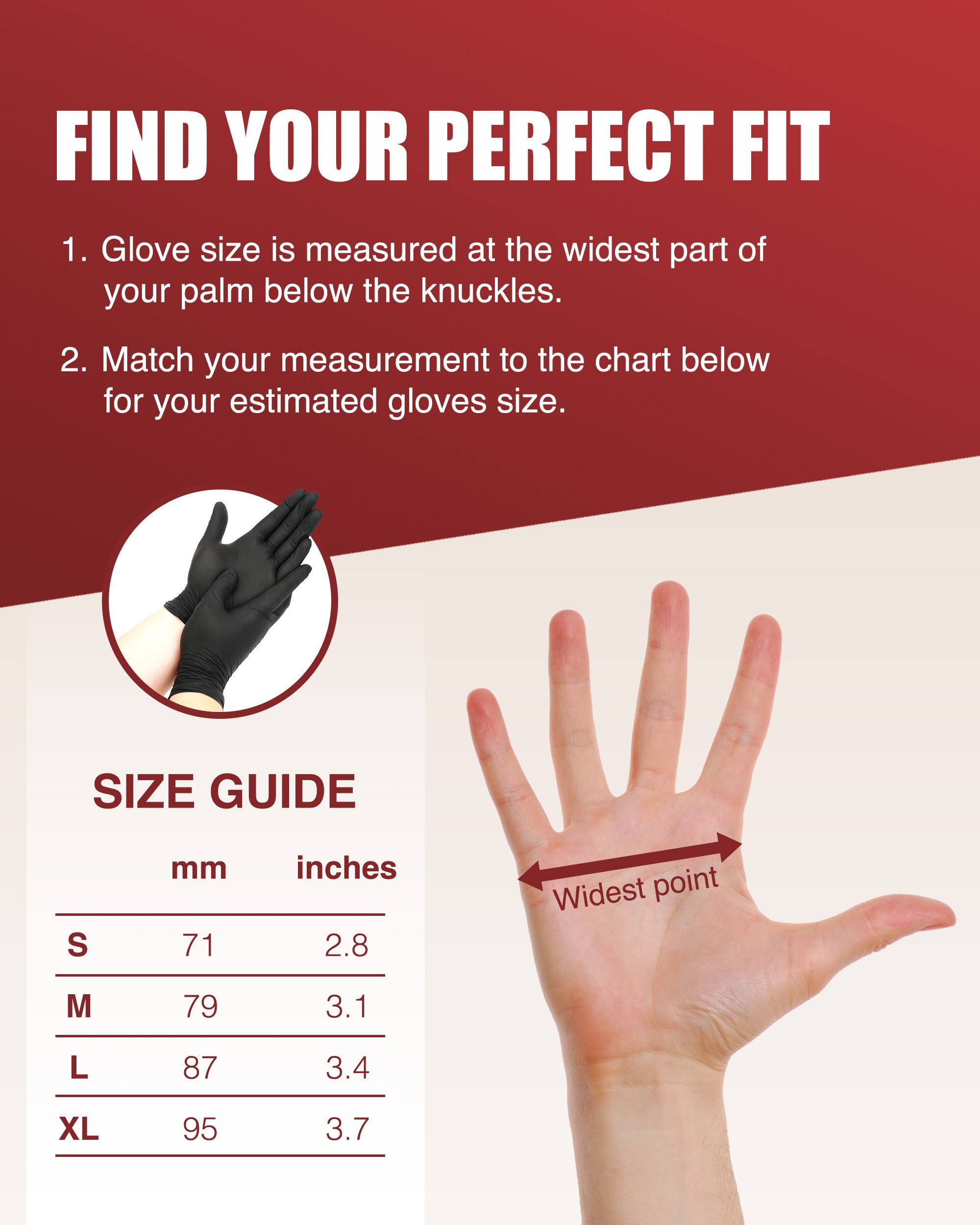 Merrimen Nitrile Gloves - BLACK | Disposable – Box of 100 | Ambidextrous Nitrile Gloves | Latex & Powder Free | For Safe Hands Against Allergies