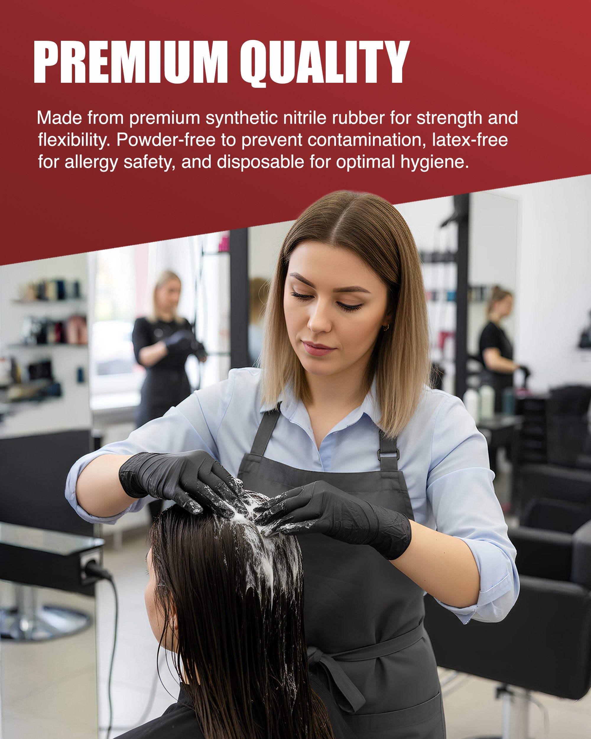 Merrimen Nitrile Gloves - BLACK | Disposable – Box of 100 | Ambidextrous Nitrile Gloves | Latex & Powder Free | For Safe Hands Against Allergies