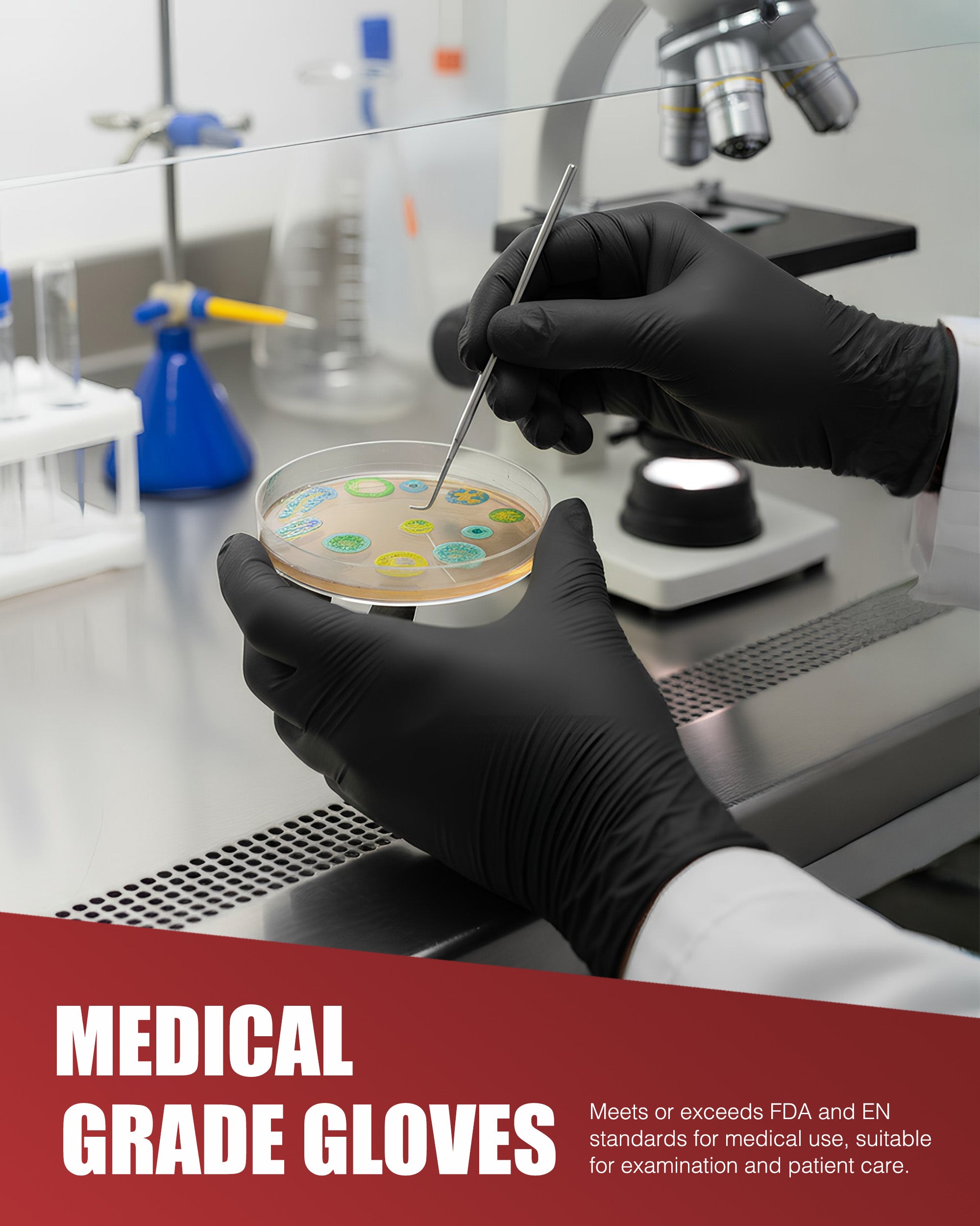 Merrimen Nitrile Gloves - BLACK | Disposable – Box of 100 | Ambidextrous Nitrile Gloves | Latex & Powder Free | For Safe Hands Against Allergies