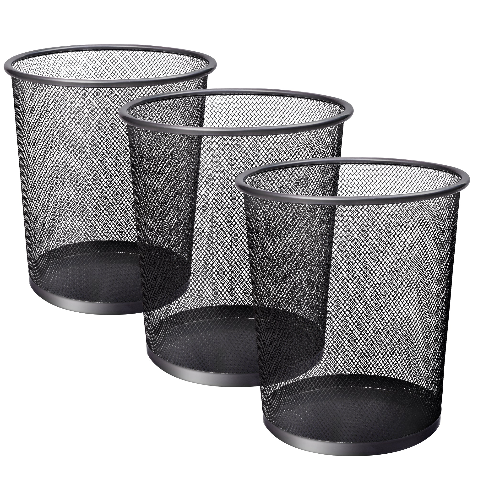 KEPLIN Round Trash Can - Black Non-slip Mesh Bin, Stylish & Sturdy Metal Waste Paper Bin for Home, Bedroom, Office, Bathroom, Living Room & Kitchen - Indoor Garbage Bin with Sleek Design