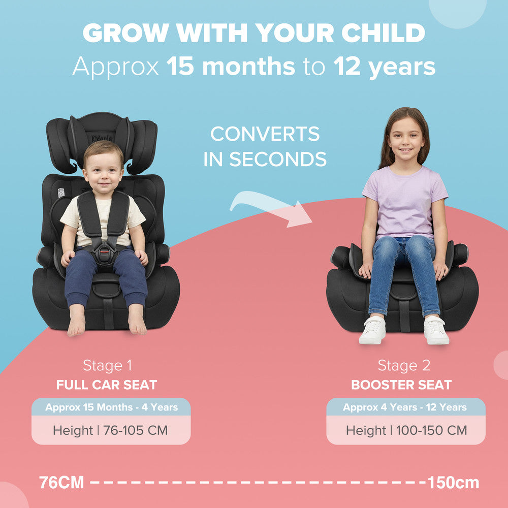 Kidoola Adjustable Car Seat for Toddlers & Children – Safety Certified Booster Seat, Comfortable Padding, 3 Age Functions, ECE R44/04 Certified, Up to 12 Years – image 8