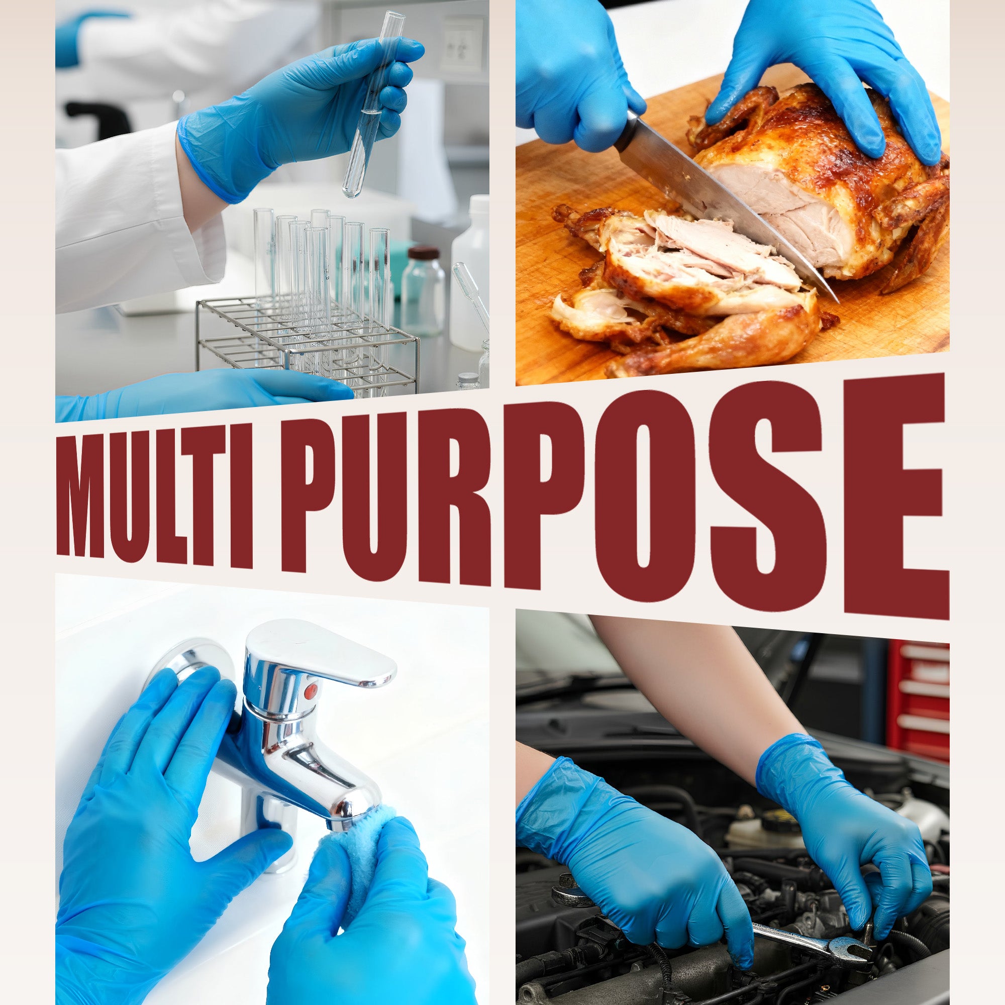 Merrimen Vinyl Gloves - BLUE | Disposable – Box of 100 | Ambidextrous Gloves | Latex & Powder Free | For Safe Hands Against Allergies