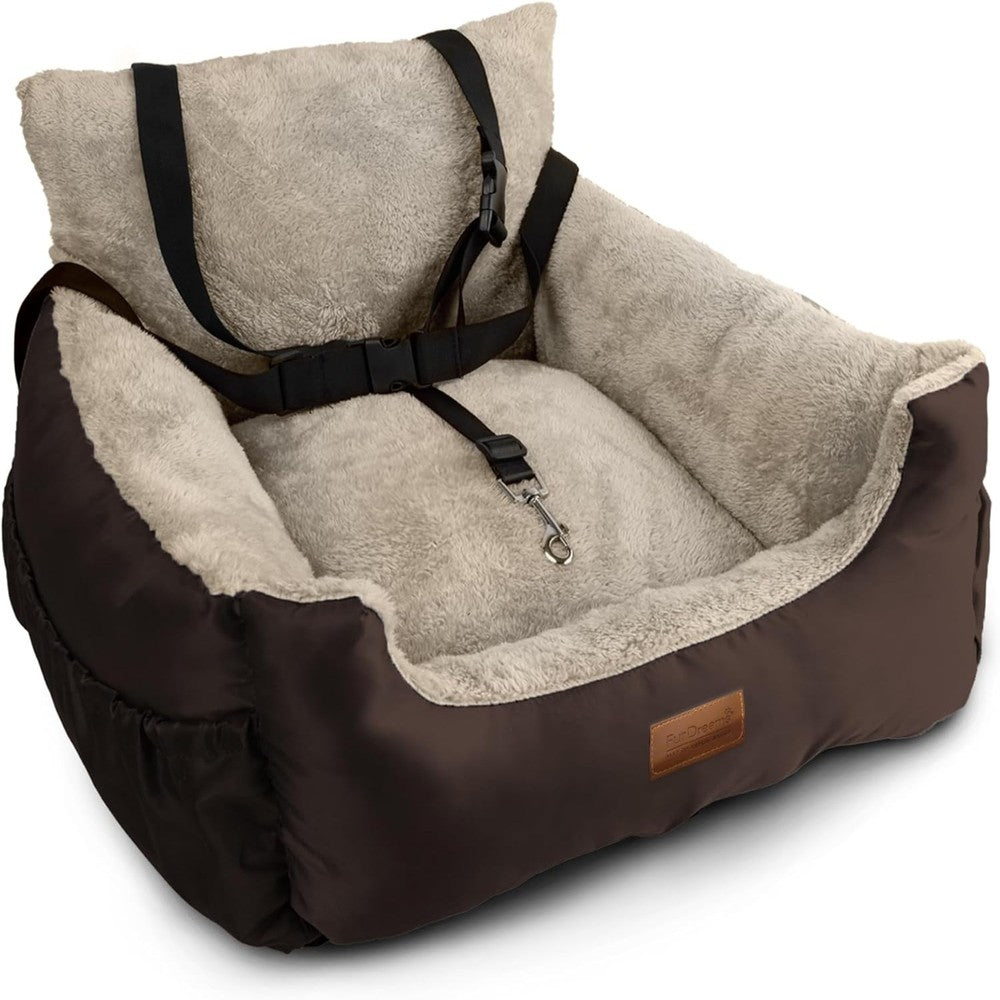 FurDreams Dog Car Seat – Plush & Cozy Pet Booster Seat for Small Dogs & Cats with Storage Pocket, Safety Leash, Waterproof Liner, and Non-Slip Base – image 9