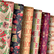Kraft & Co - Christmas Wrapping Paper 12 Sheets - Kraft Gift Wrap Sheets 50 x 70cm, 6 Festive Holiday Designs with Tags & Twine