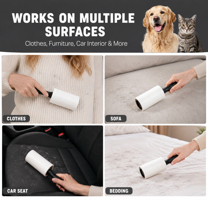 Lint Roller Set with Easy-Peel Sticky Sheets & Handle