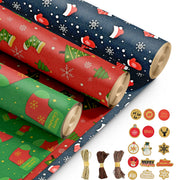 Kraft & Co – 3 Pack Kraft Christmas Wrapping Paper Rolls 69cm x 8m, Recycled & Eco-Friendly Gift Wrap with 15 Tags & 3-Color Twine, Christmas Wrap Tear-Resistant