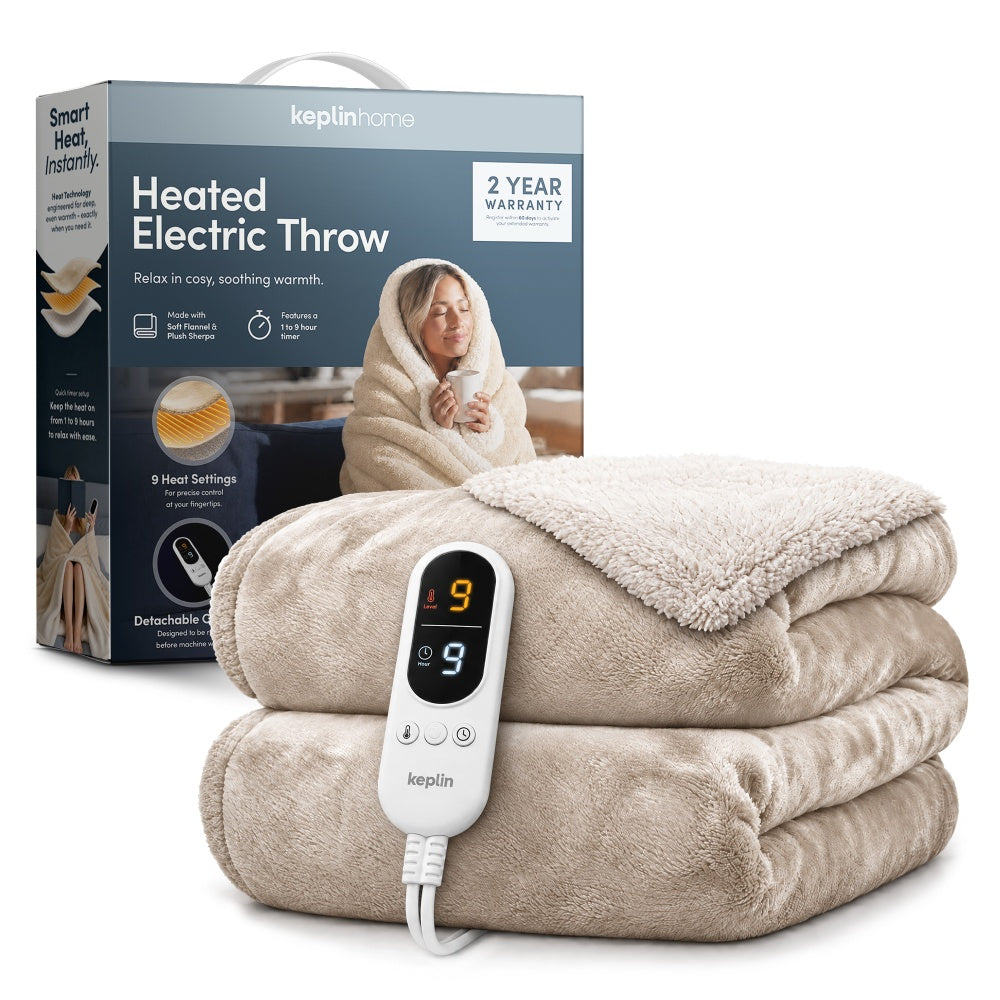 Heated throw blanket close-up – 9 heat settings soft UK