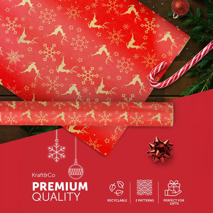 Kraft & Co Christmas Wrapping Paper Roll, 2 Pack