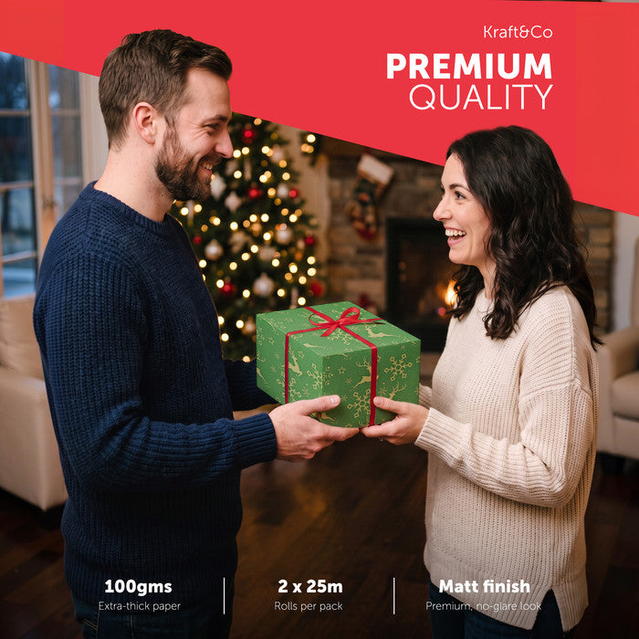 Kraft & Co Christmas Wrapping Paper Roll, 2 Pack