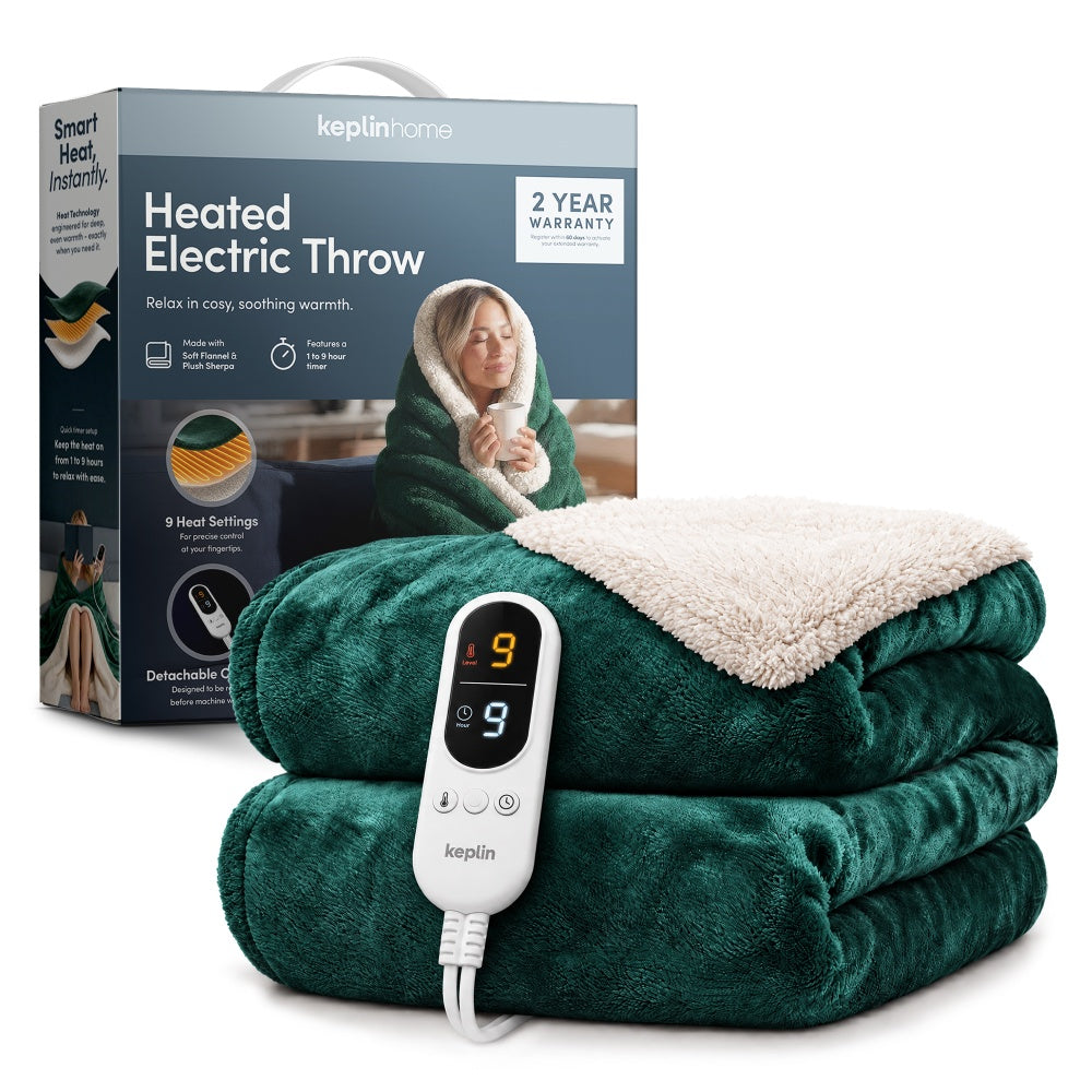 Electric Heated Throw Blanket with 9 Heat Settings - Emerald Green/Cream Sherpa swatch