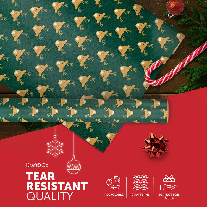 Kraft & Co Christmas Wrapping Paper Roll, 2 Pack