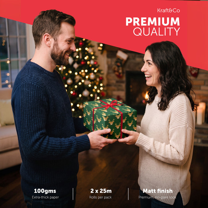 Kraft & Co Christmas Wrapping Paper Roll, 2 Pack
