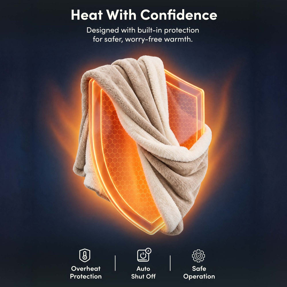 Cream heated throw blanket with overheat protection and auto shut off safety