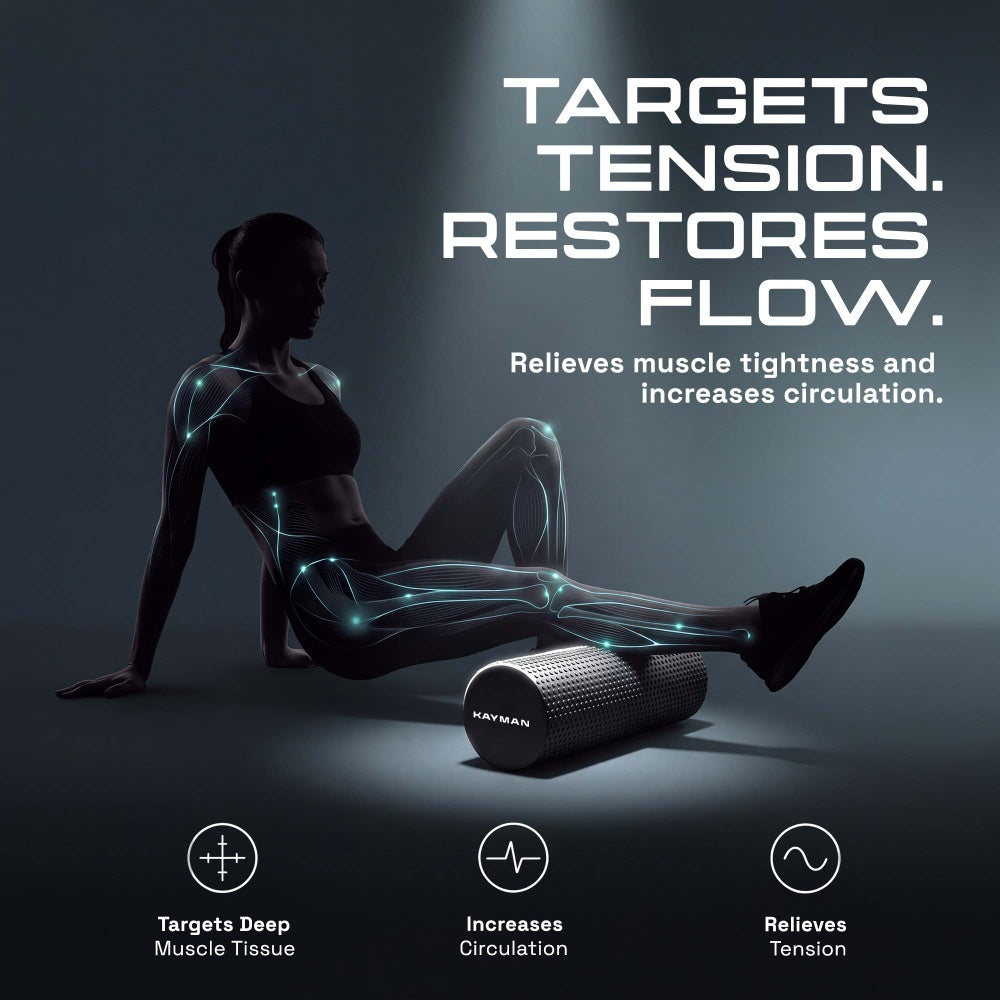 KAYMAN Sports Foam Roller – Deep Tissue Muscle Tension Relief & Circulation Boost | Portable & Lightweight Self Massager for Back, Legs, Gym, Pilates & Yoga | EVA Foam - 44.5cm