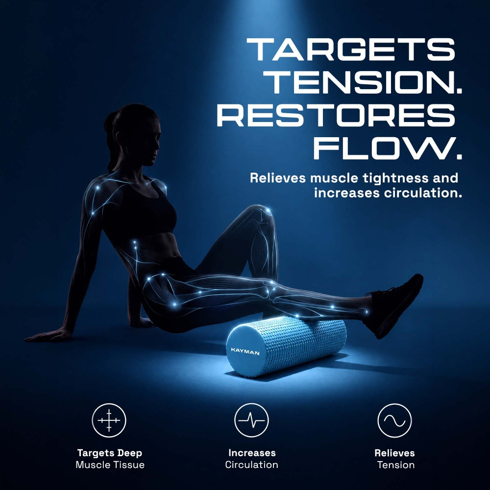 KAYMAN Sports Foam Roller – Deep Tissue Muscle Tension Relief & Circulation Boost | Portable & Lightweight Self Massager for Back, Legs, Gym, Pilates & Yoga | EVA Foam - 44.5cm