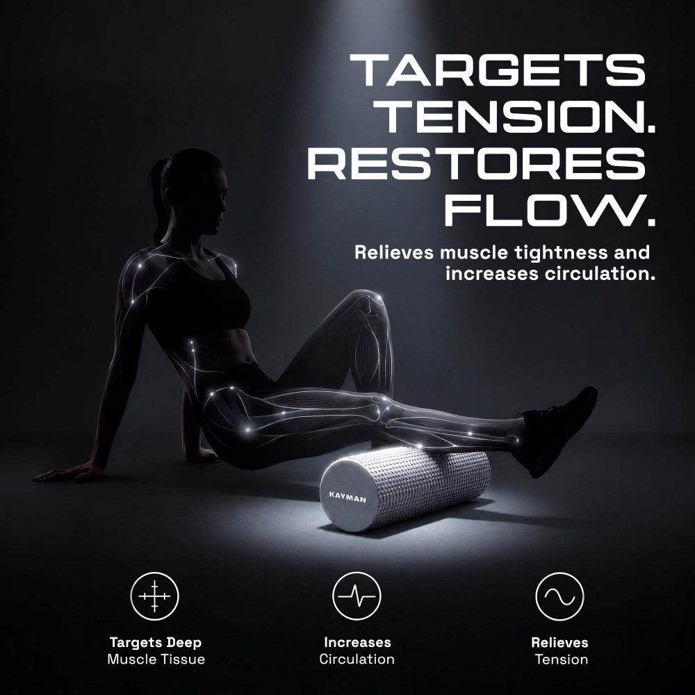 KAYMAN Sports Foam Roller – Deep Tissue Muscle Tension Relief & Circulation Boost | Portable & Lightweight Self Massager for Back, Legs, Gym, Pilates & Yoga | EVA Foam - 44.5cm