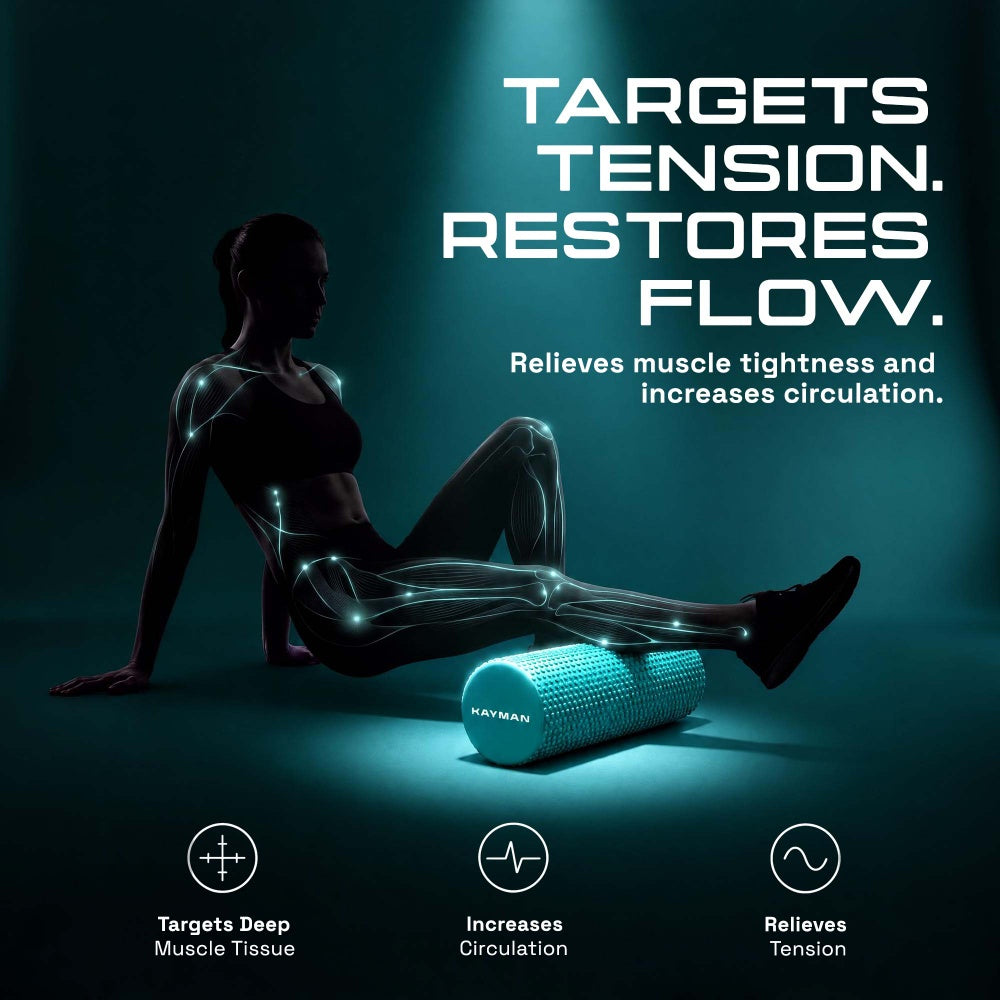 KAYMAN Sports Foam Roller – Deep Tissue Muscle Tension Relief & Circulation Boost | Portable & Lightweight Self Massager for Back, Legs, Gym, Pilates & Yoga | EVA Foam - 44.5cm