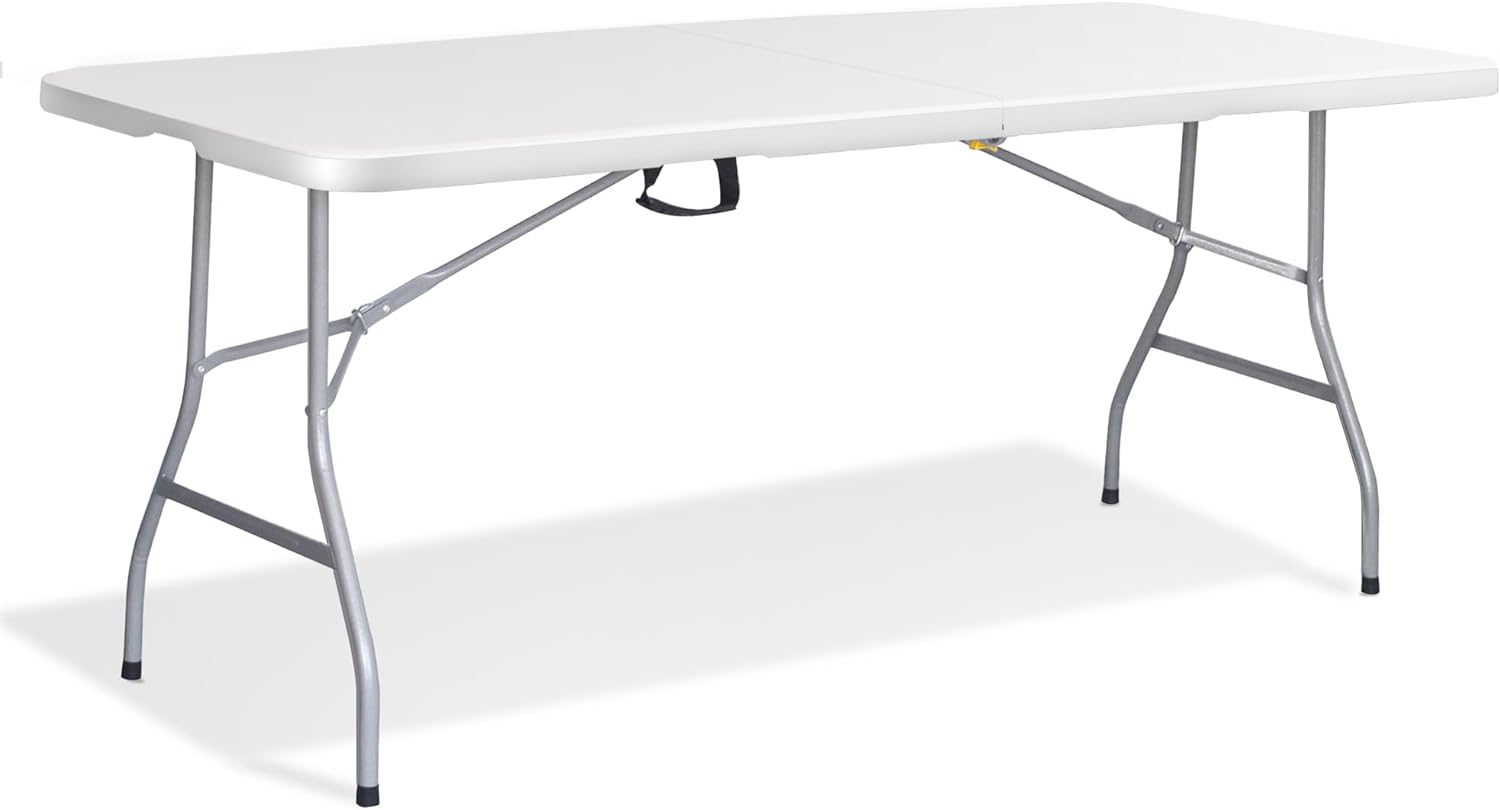 KEPLIN 6ft Folding Table with Spacious 180x70x74cm Tabletop & Sturdy Metal Frame – Waterproof, Portable, Foldaway, & Easy Assembly - Ideal for Parties, BBQ, Camping, Beach, Indoor & Outdoor Use