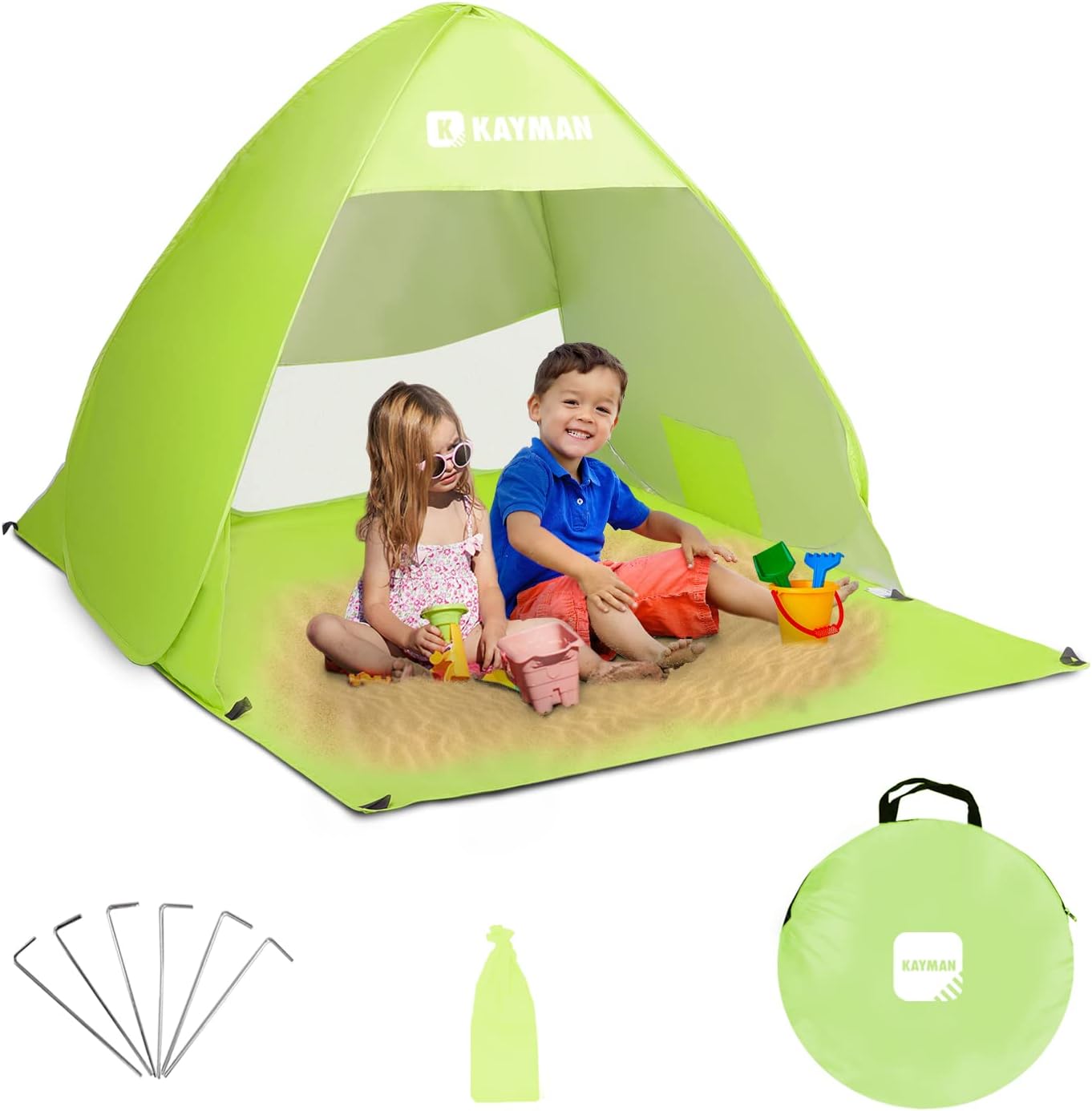 Kayman Pop-Up Beach Tent: UPF 50+ UV Protection for 3-4 People with Carrying Bag, Windproof Sun Shelter, Zipper Door, Ideal for Family, Pets, Park, Garden & Beach