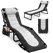 Keplin Padded Folding Sun Lounger in Charcoal Black – 600D Oxford Fabric Garden Recliner with Pillow