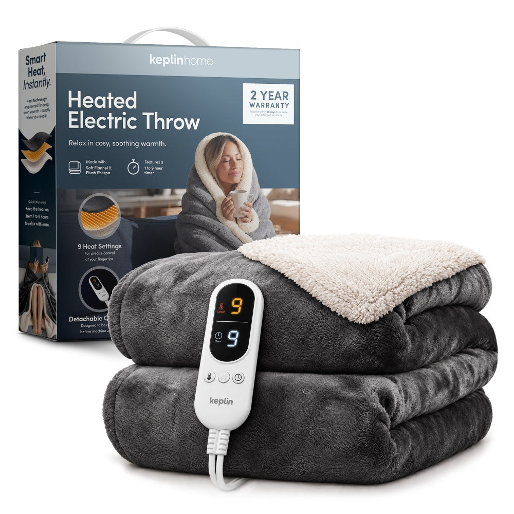Electric Heated Throw Blanket with 9 Heat Settings - Grey/Cream Sherpa swatch