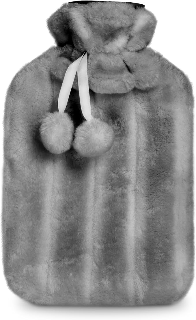 Luxury Hot Water Bottle - Extra Soft Cover, Thermal Rubber Bottle Covered with Premium Faux Fur