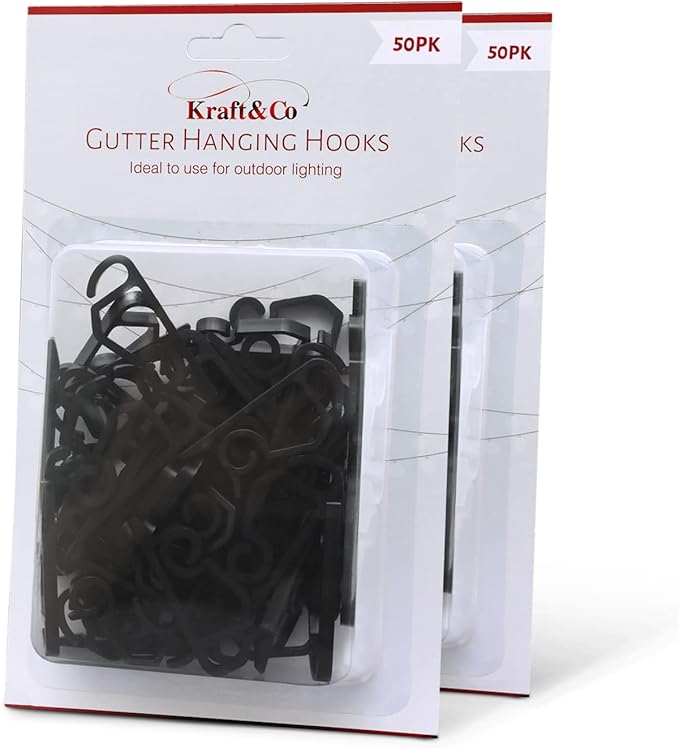 Kraft & Co Gutter Hooks – Outdoor Hanging Clips for Lighting | Perfect for Garden String Lights, Christmas Fairy Lights | Strong Plastic Mini Guttering Hooks for Decorations