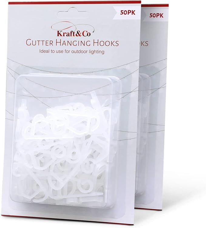 Kraft & Co Gutter Hooks – Outdoor Hanging Clips for Lighting | Perfect for Garden String Lights, Christmas Fairy Lights | Strong Plastic Mini Guttering Hooks for Decorations