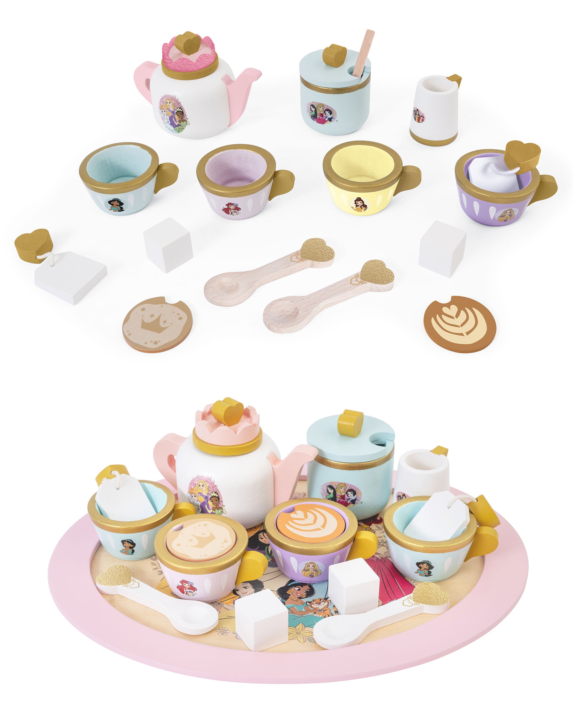 Disney Princess Wooden Afternoon Tea Party Set - 16 Piece Pretend Play Set – FSC Certified Eco-Friendly Toy for Kids Aged 3+