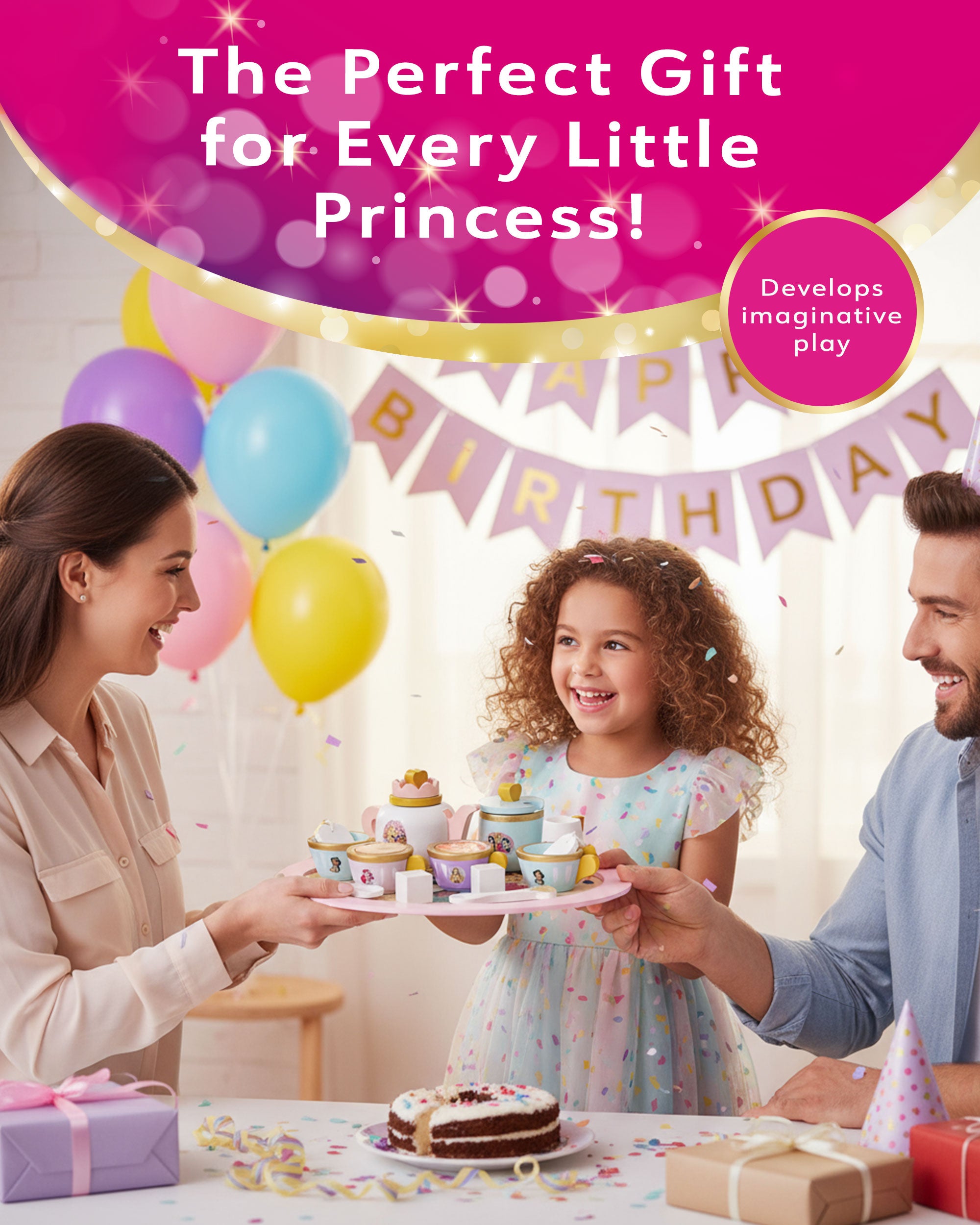 Disney Princess Wooden Afternoon Tea Party Set - 16 Piece Pretend Play Set – FSC Certified Eco-Friendly Toy for Kids Aged 3+