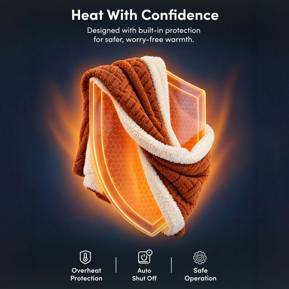 Terracotta jacquard heated throw blanket with overheat protection and auto shut off safety
