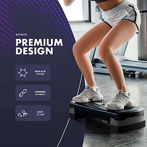 KAYMAN Exercise Stepper – Adjustable Fitness Step Platform for Home & Gym Workouts | Ideal for Aerobics, Cardio, Weights, Yoga | 2 Level Heights (10cm, 15cm)