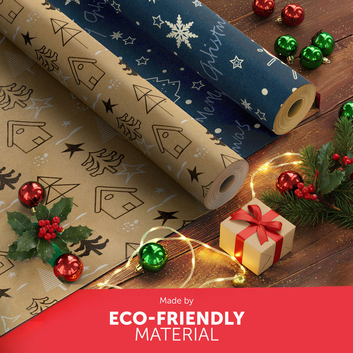 Kraft & Co Christmas Wrapping Paper Roll, 2 Pack
