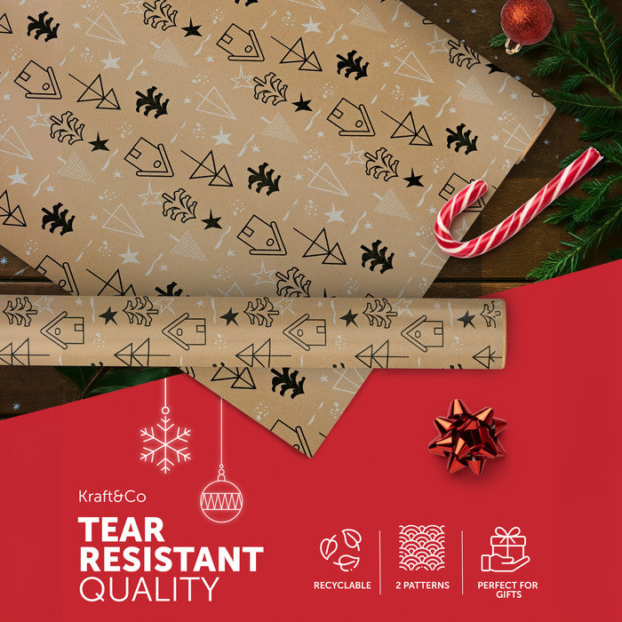 Kraft & Co Christmas Wrapping Paper Roll, 2 Pack