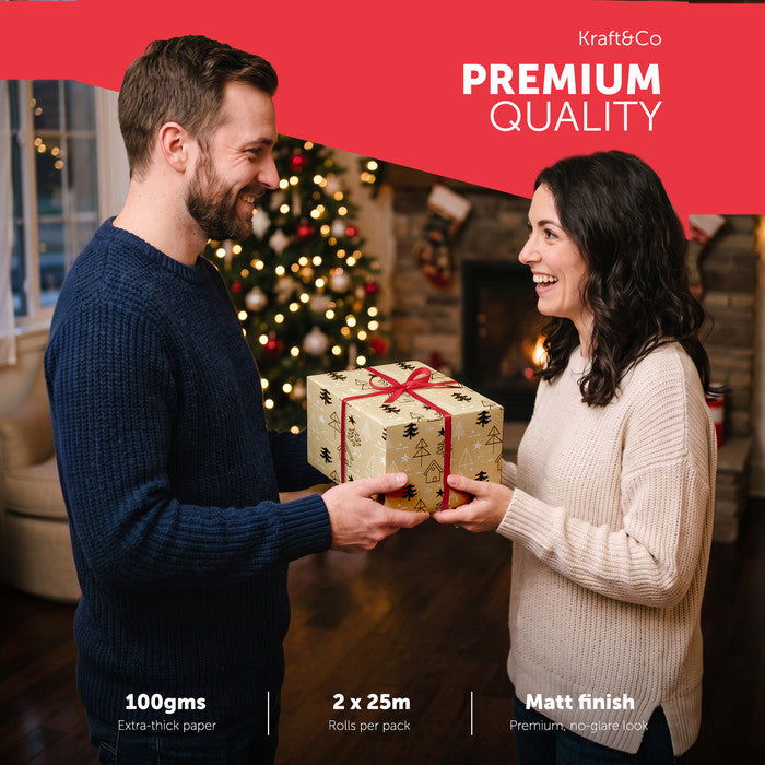 Kraft & Co Christmas Wrapping Paper Roll, 2 Pack