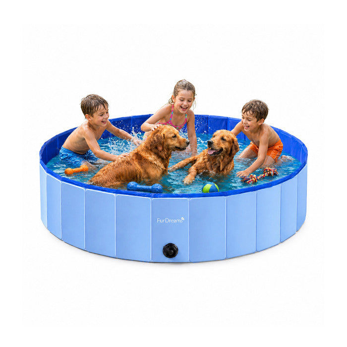 FurDreams Foldable Pet Swimming Pool – Hard Plastic Dog Bathtub, Portable Multi-Functional PVC Kiddie Pool with Non-Slip Base – Perfect for Children, Cats, Puppies, and Summer Fun