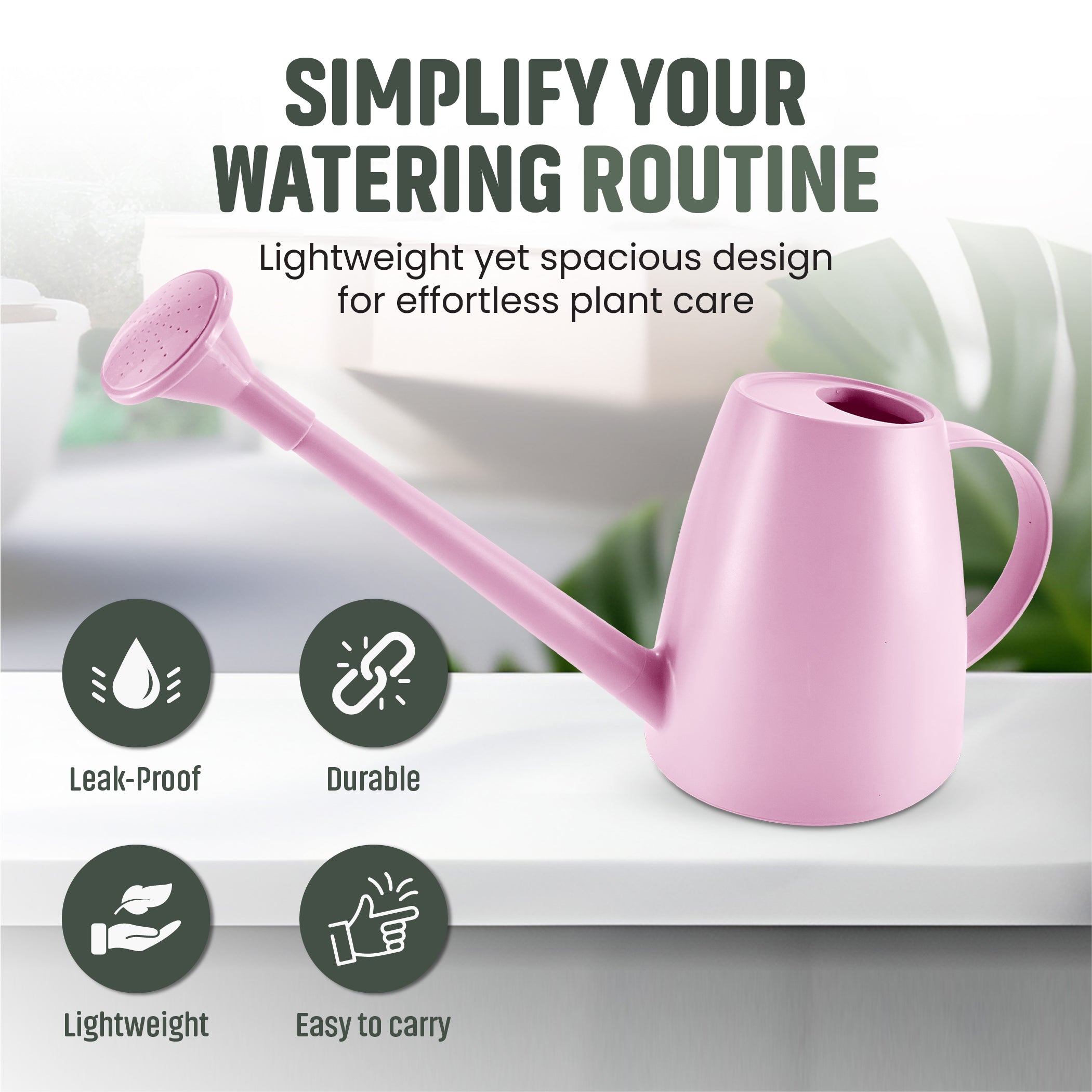 Keplin - 1.8L Plastic Watering Can with Plastic Sprinkler Rose - Durable Garden Watering Jug for Plants & Flowers - Easy Pour Outdoor & Indoor Watering Can