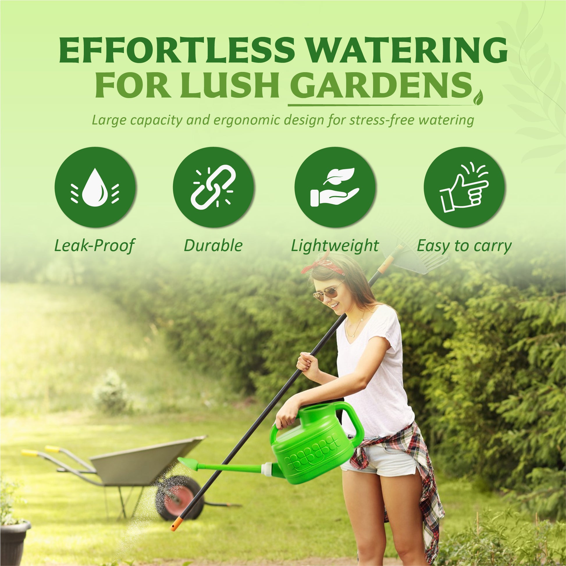 8L Plastic Watering Can with Stainless Steel Sprinkler Rose