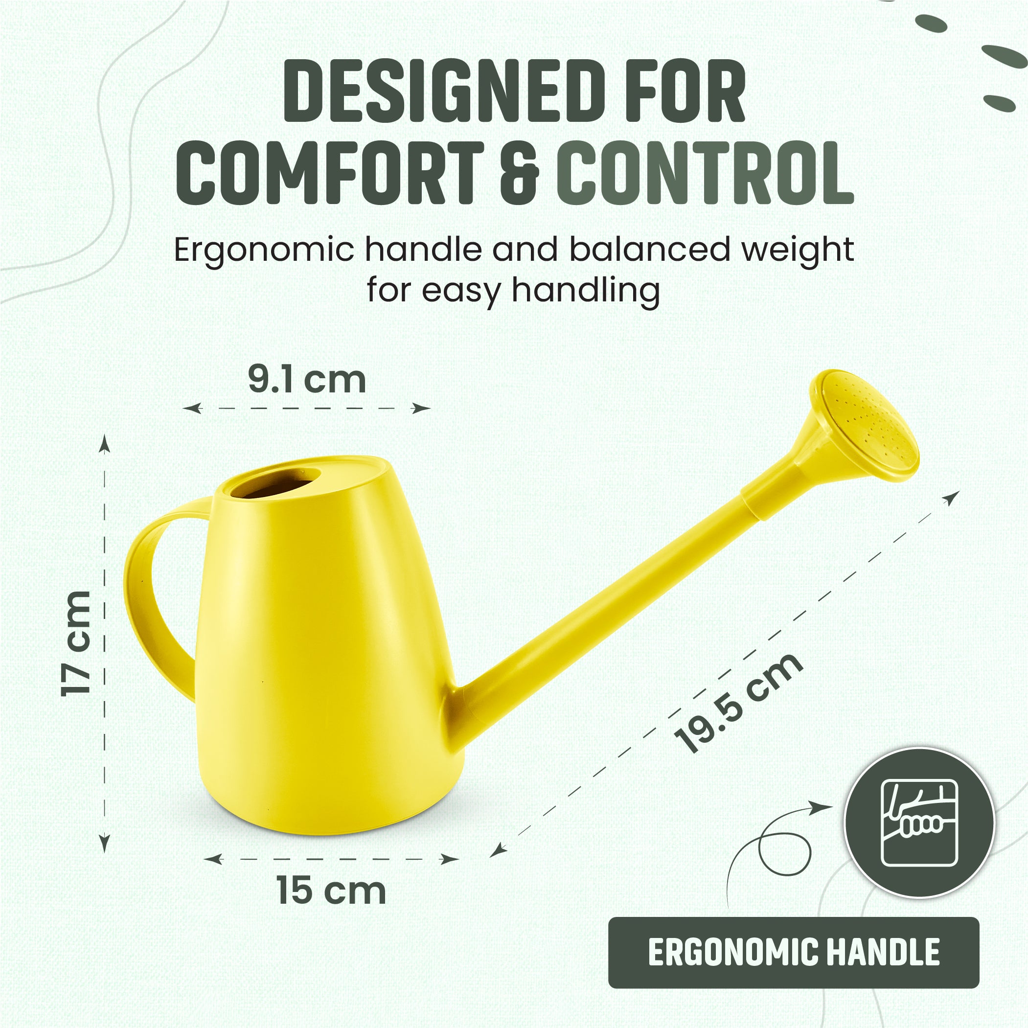 Keplin - 1.8L Plastic Watering Can with Plastic Sprinkler Rose - Durable Garden Watering Jug for Plants & Flowers - Easy Pour Outdoor & Indoor Watering Can