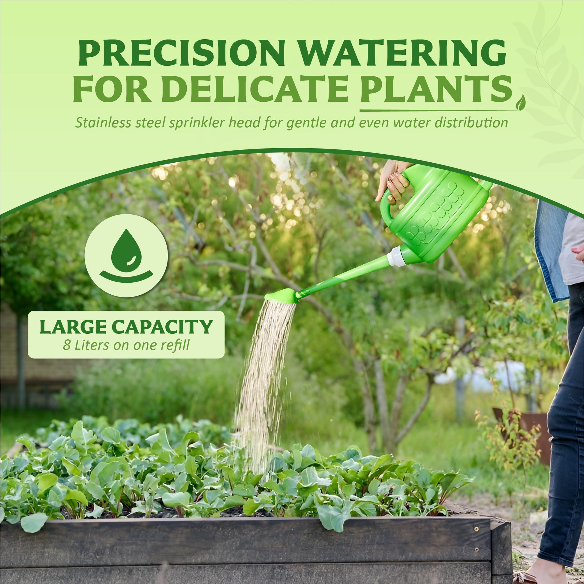 8L Plastic Watering Can with Stainless Steel Sprinkler Rose