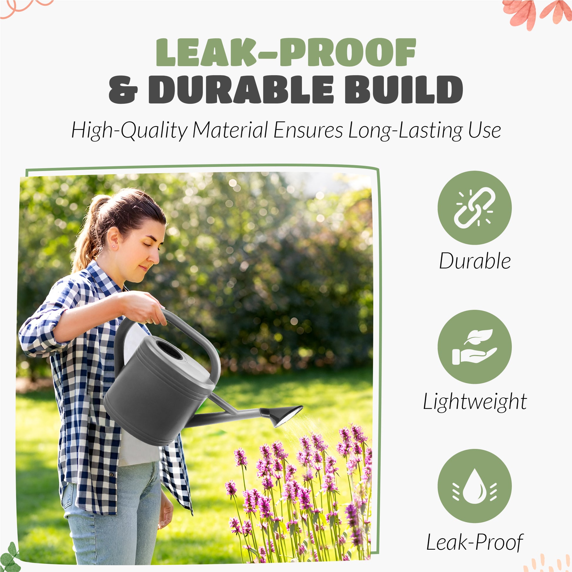 5L Plastic Watering Can with Stainless Steel Sprinkler Rose