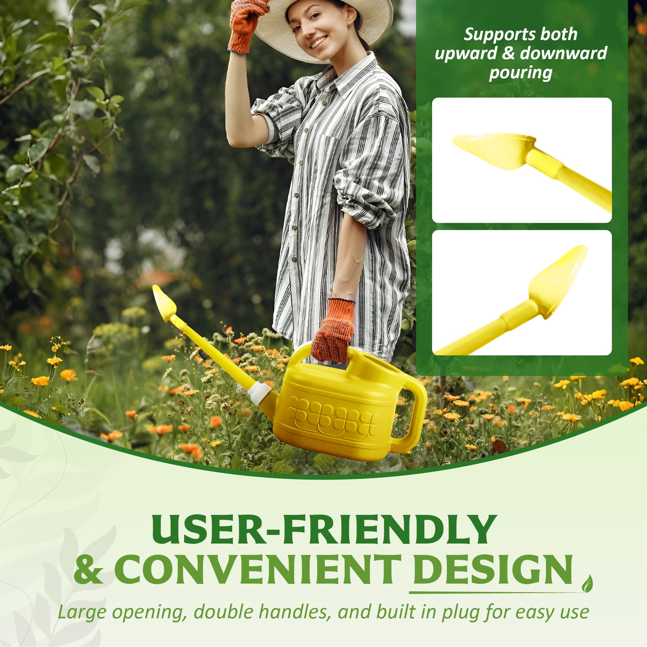 Keplin - 8L Plastic Watering Can with Stainless Steel Sprinkler Rose - Durable Garden Watering Jug for Plants & Flowers - Easy Pour Outdoor & Indoor Watering Can