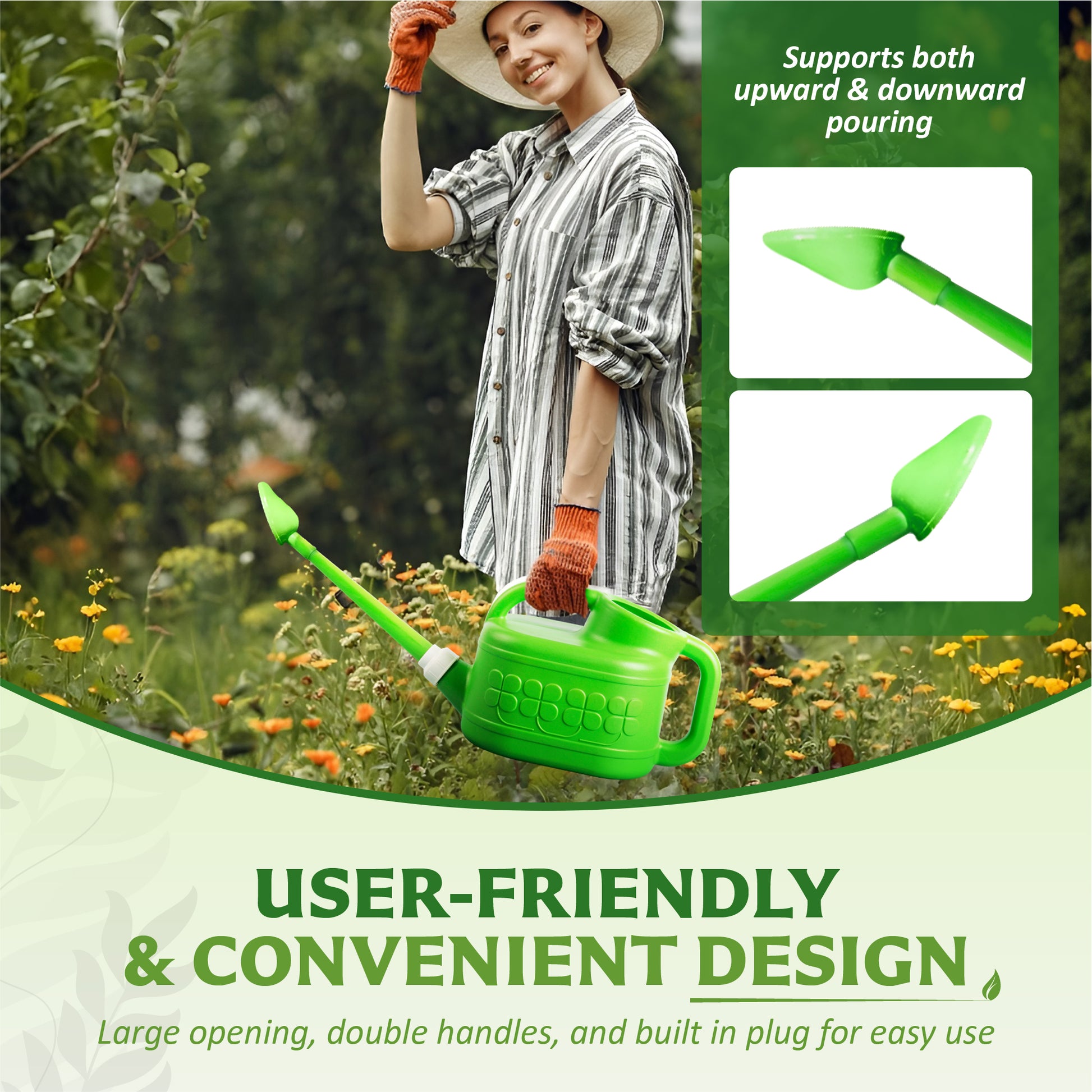 8L Plastic Watering Can with Stainless Steel Sprinkler Rose