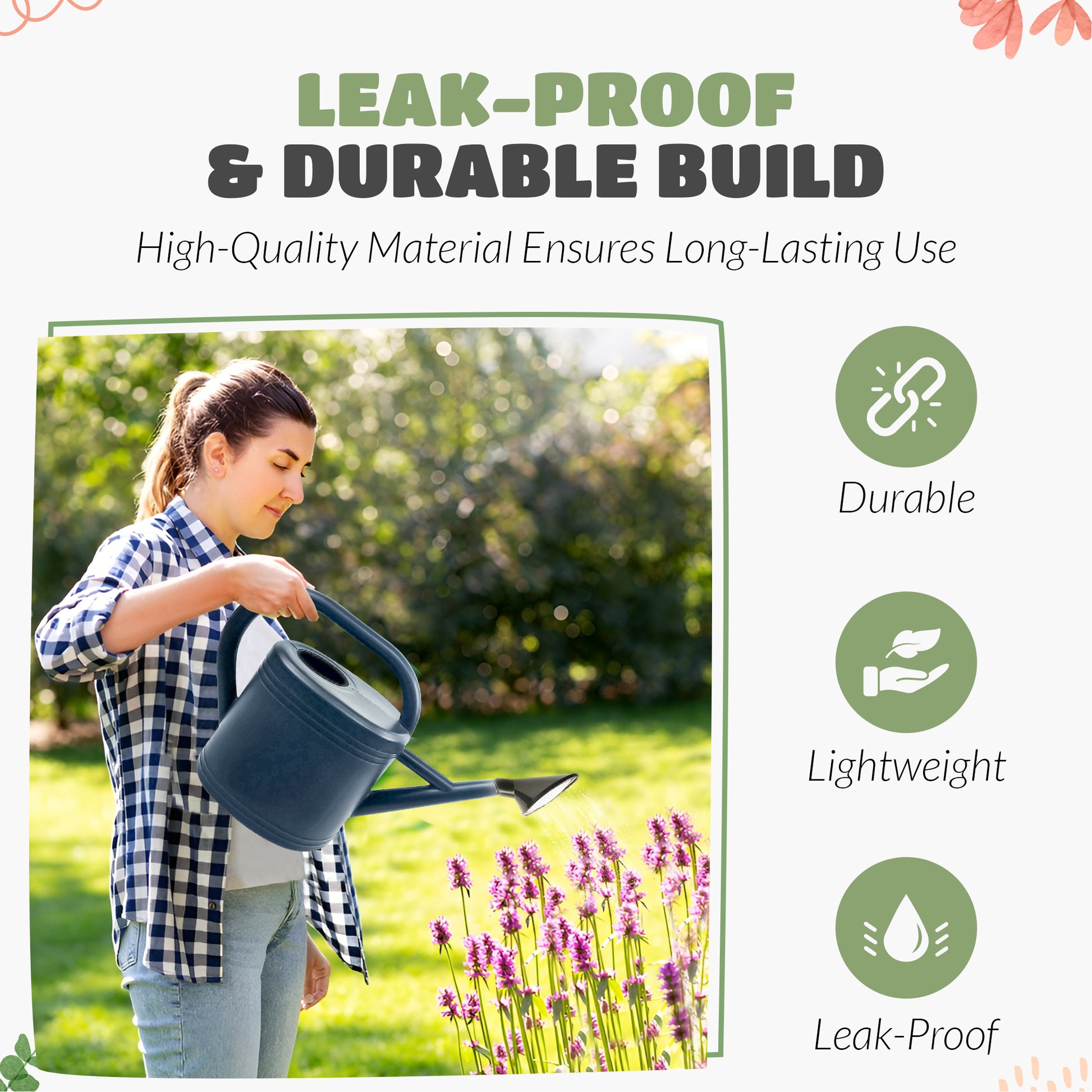 5L Plastic Watering Can with Stainless Steel Sprinkler Rose