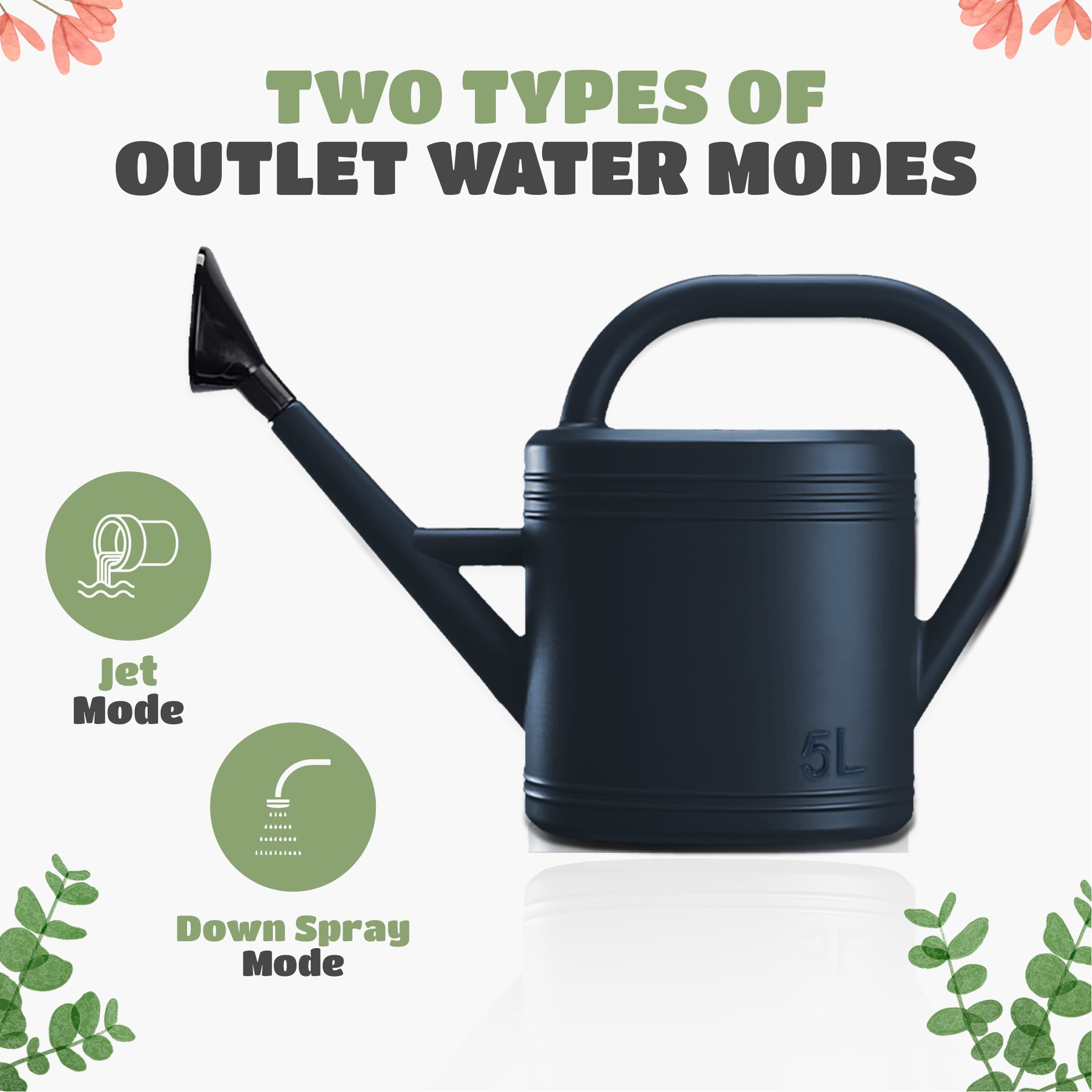 5L Plastic Watering Can with Stainless Steel Sprinkler Rose