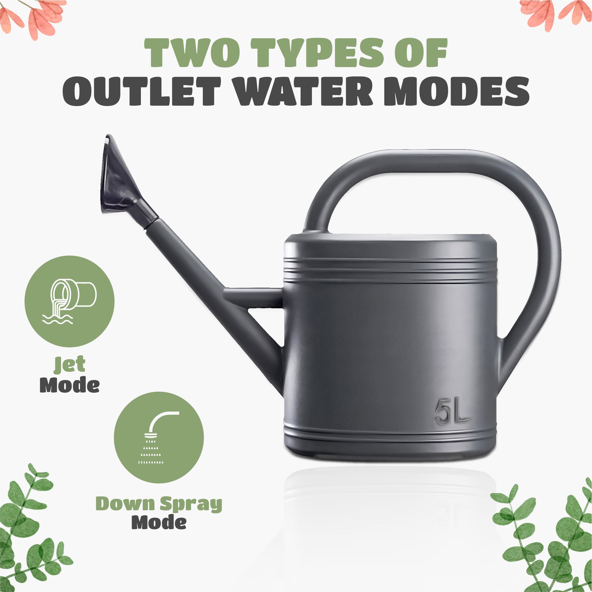 5L Plastic Watering Can with Stainless Steel Sprinkler Rose