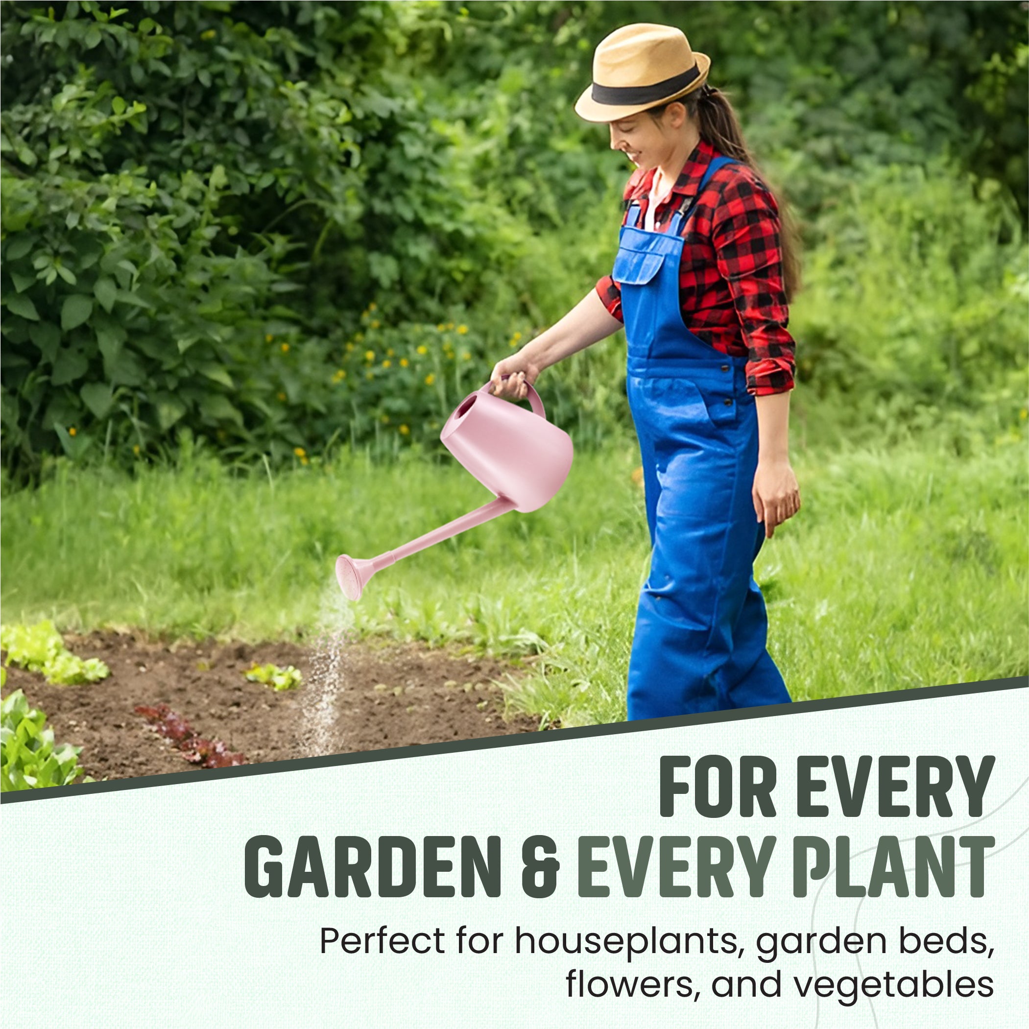 Keplin - 1.8L Plastic Watering Can with Plastic Sprinkler Rose - Durable Garden Watering Jug for Plants & Flowers - Easy Pour Outdoor & Indoor Watering Can