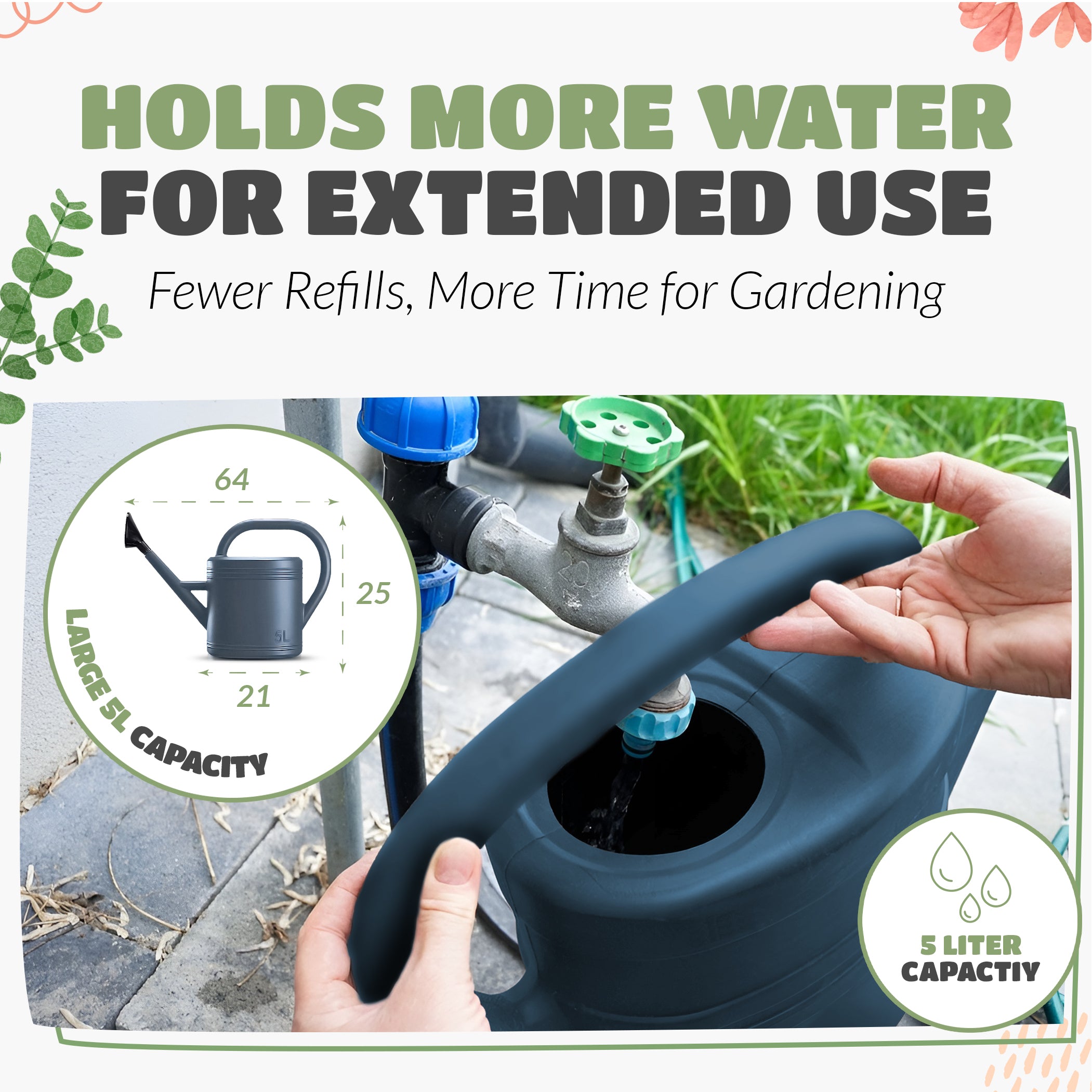 5L Plastic Watering Can with Stainless Steel Sprinkler Rose